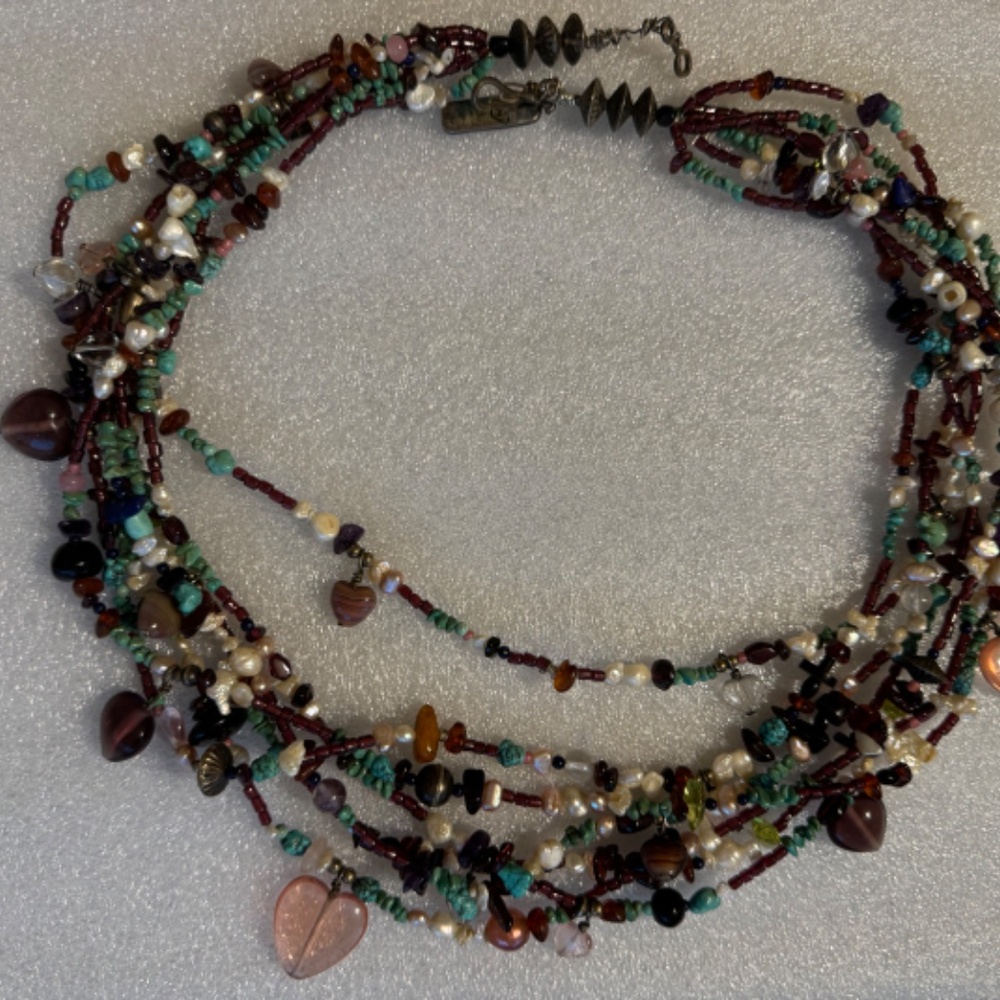 Judy Rosetta OOAK Necklace - Santa Domingo - Turquoise - Pearls